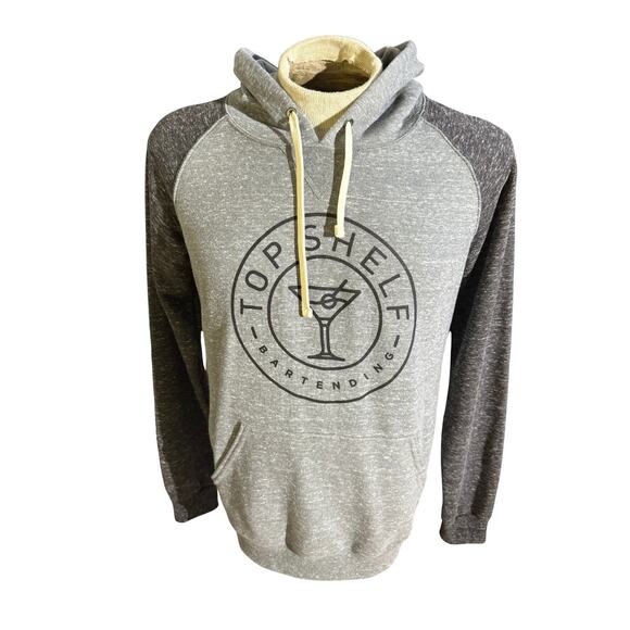 Top Shelf Bartending Hoodie Gray Black Raglan Jerzees Pullover Size M - Picture 1 of 6